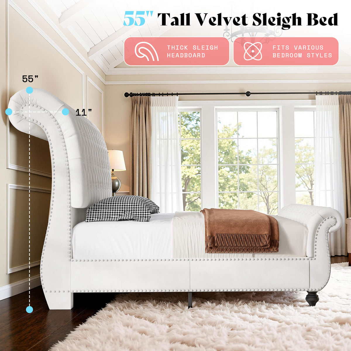Windsor Sleigh Bed Frame -White