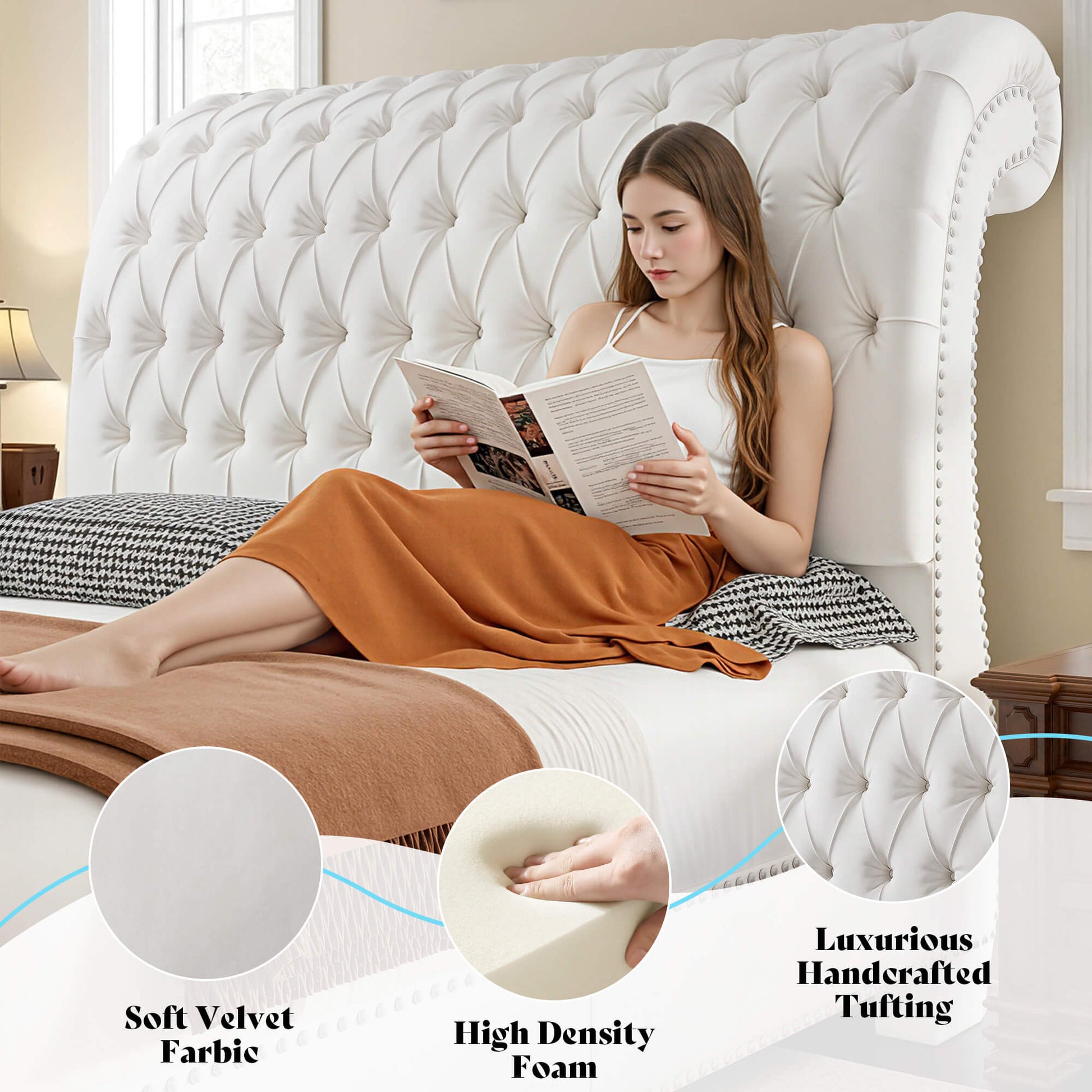 Windsor Sleigh Bed Frame -White