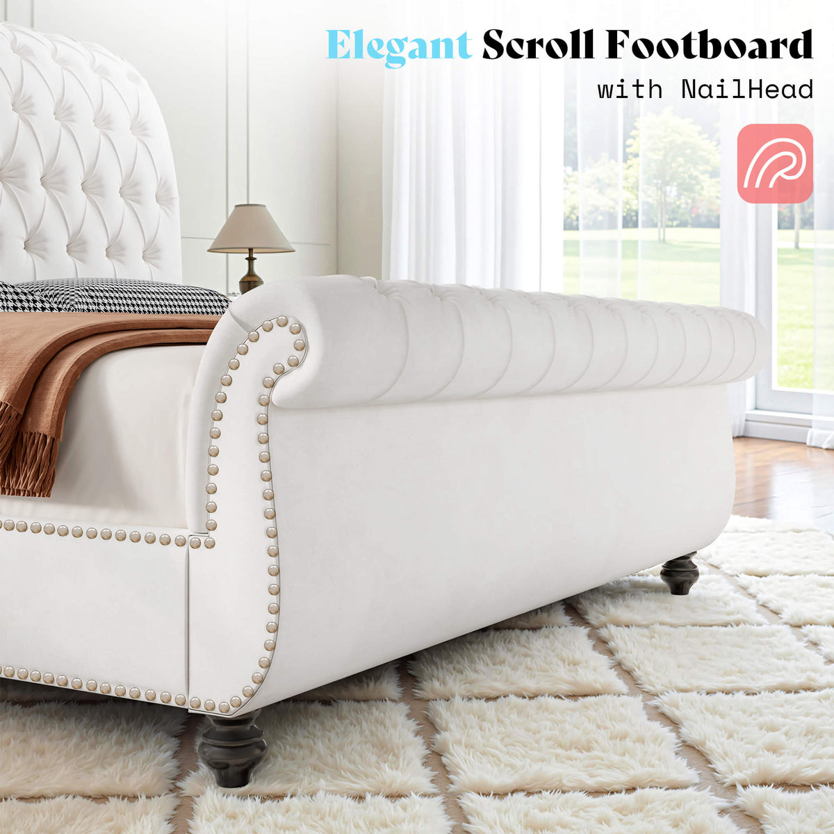 Windsor Sleigh Bed Frame -White