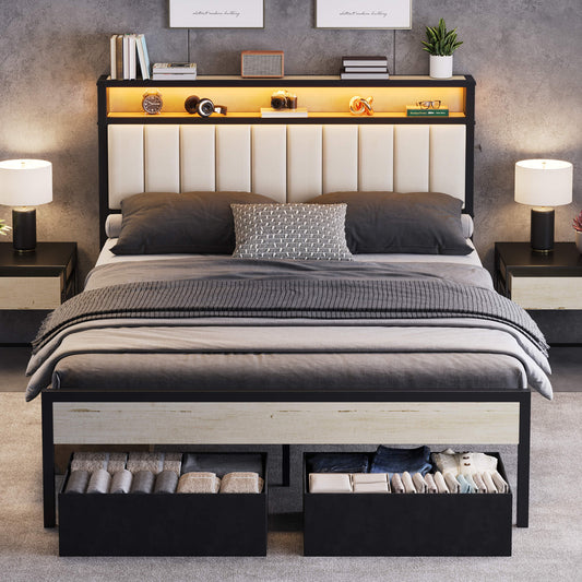 Veltrix LED Storage Velvet Bed Frame Amerlife Queen / White