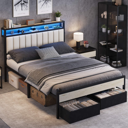 Veltrix LED Storage Velvet Bed Frame Amerlife Queen / White