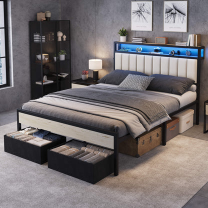 Veltrix LED Storage Velvet Bed Frame Amerlife Queen / White