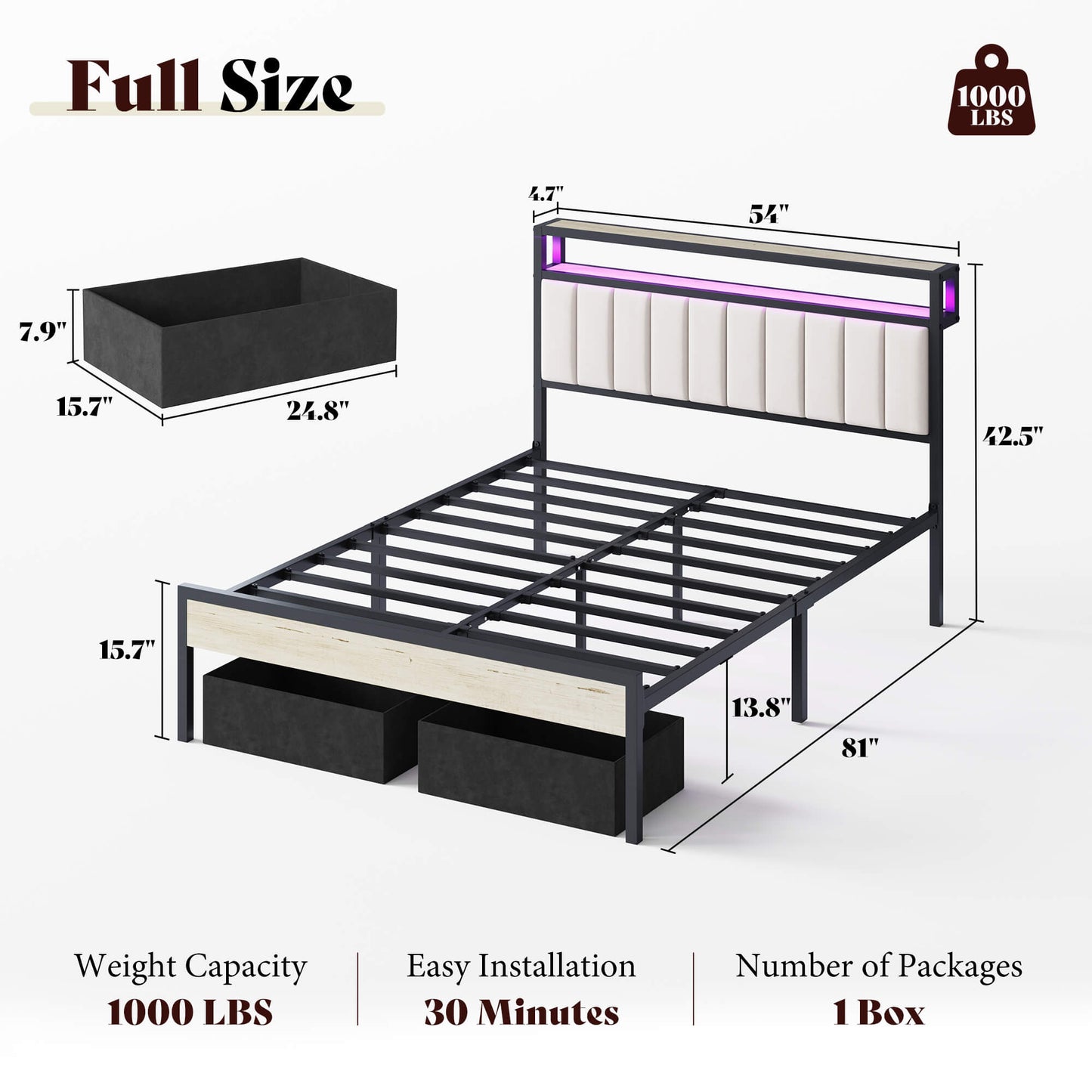 Veltrix LED Storage Velvet Bed Frame Amerlife Queen / White