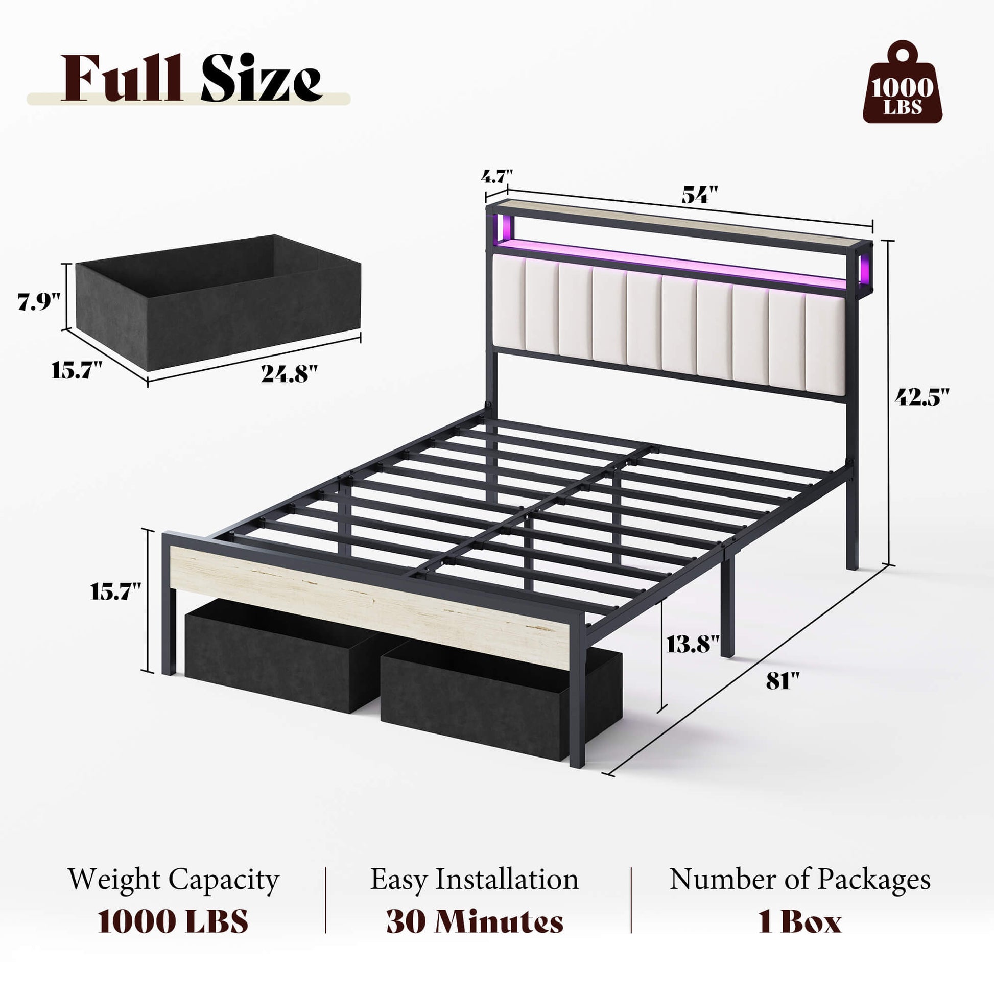 Veltrix LED Storage Velvet Bed Frame Amerlife Queen / White