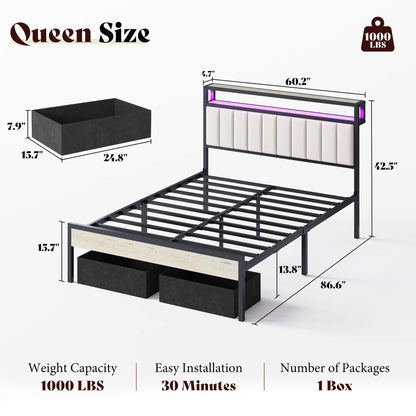Veltrix LED Storage Velvet Bed Frame Amerlife Queen / White