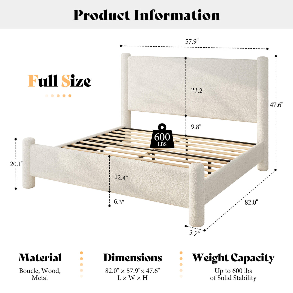 Clouds Boucle Upholstered Bed Frame Amerlife