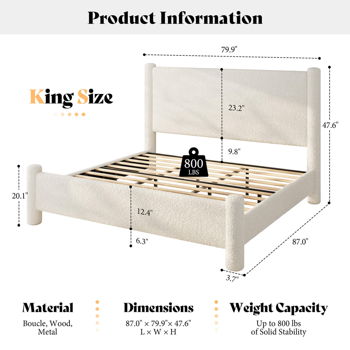 Clouds Boucle Upholstered Bed Frame Amerlife