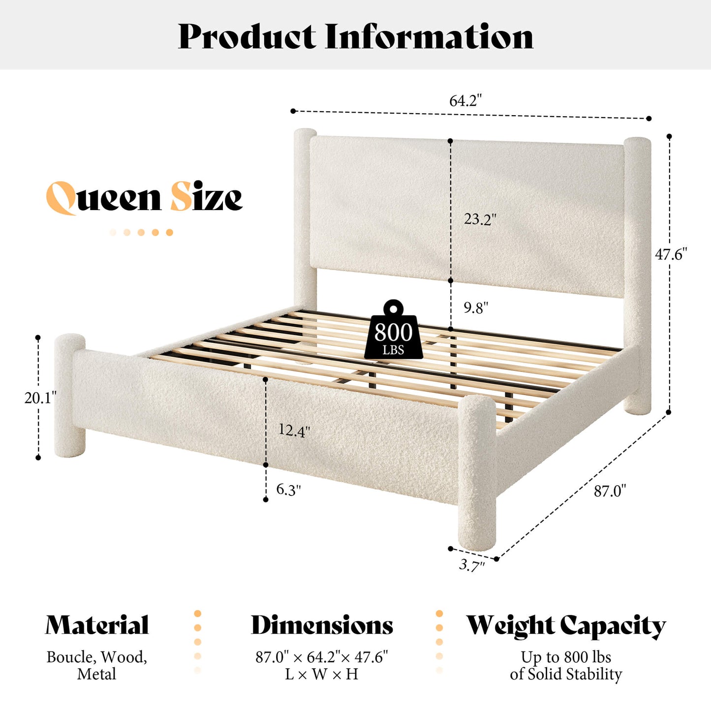 Clouds Boucle Upholstered Bed Frame Amerlife