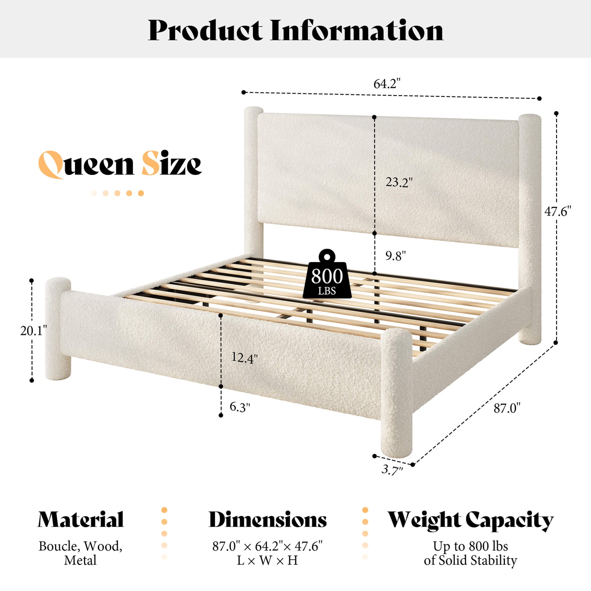 Clouds Boucle Upholstered Bed Frame Amerlife