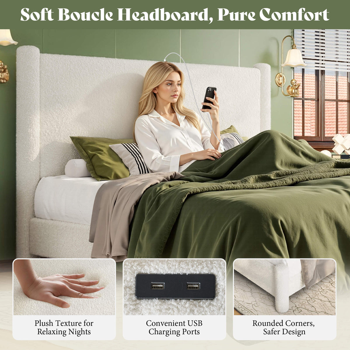 Clouds Boucle Upholstered Bed Frame Amerlife