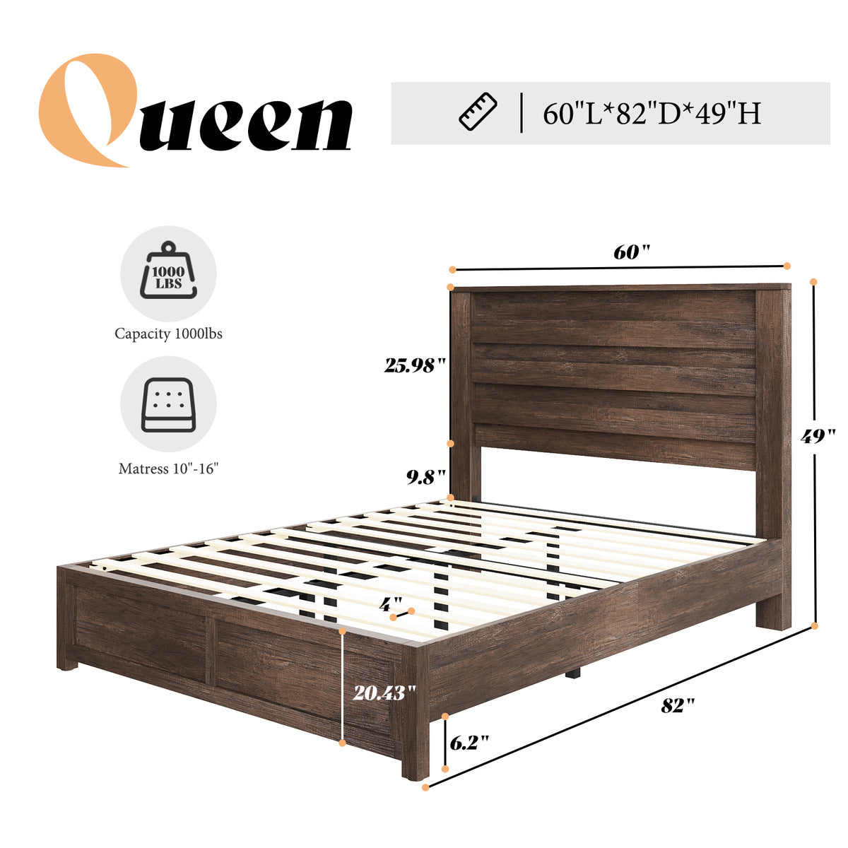 Sequoia Queen Farmhouse Bed Frame Amerlife