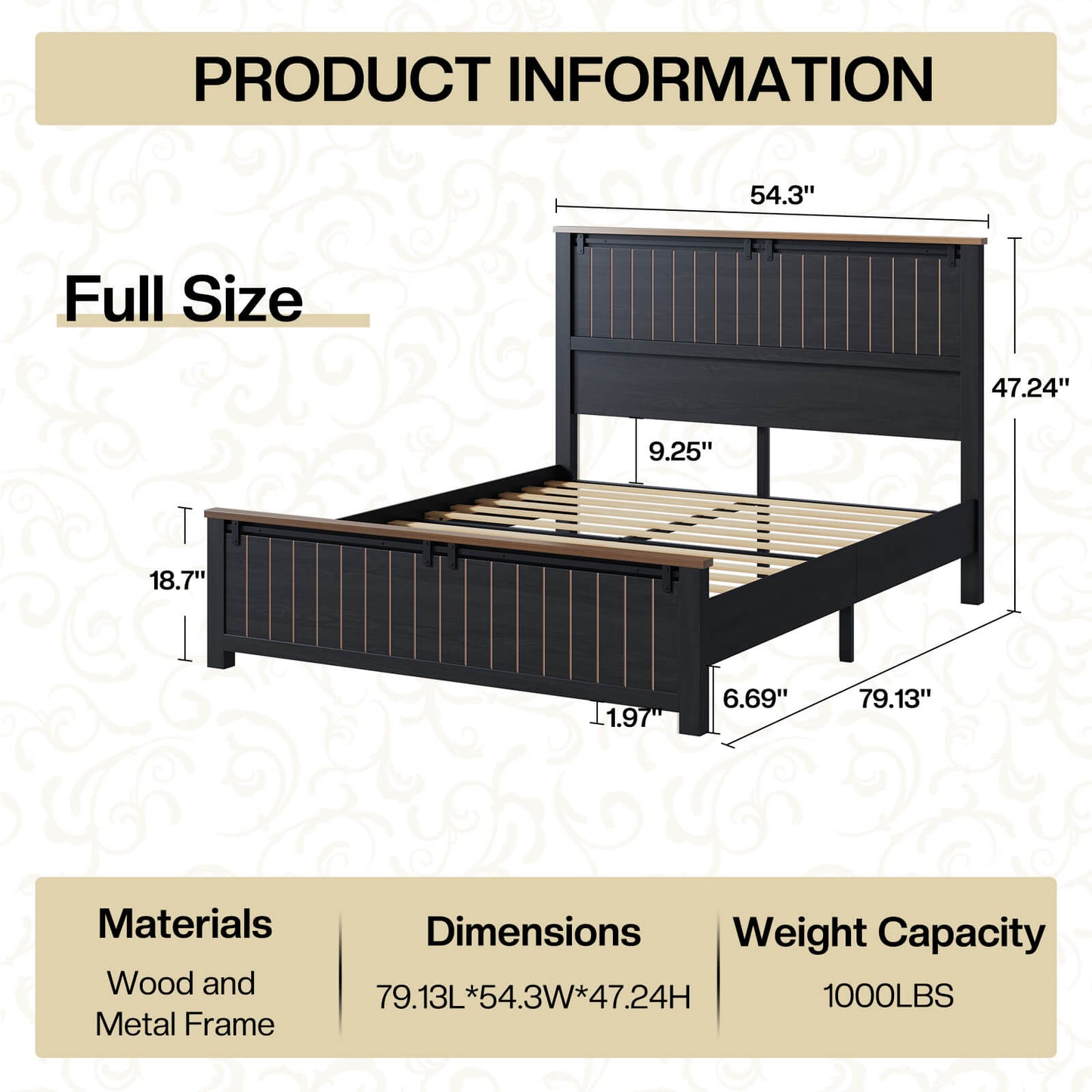 Tennyson Storage Wooden Bed Frame-Full(Black)