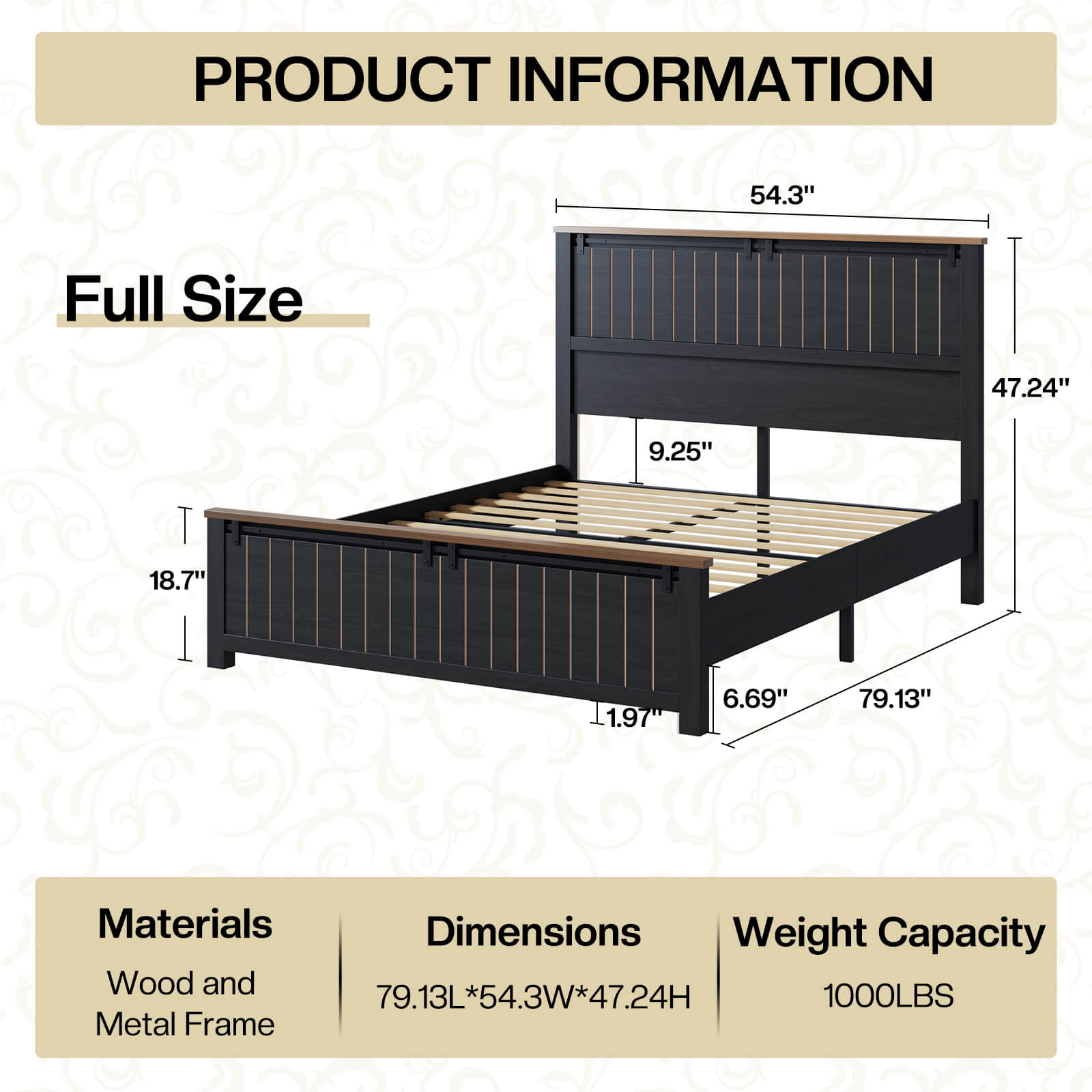 Tennyson Storage Wooden Bed Frame-Full(Black)