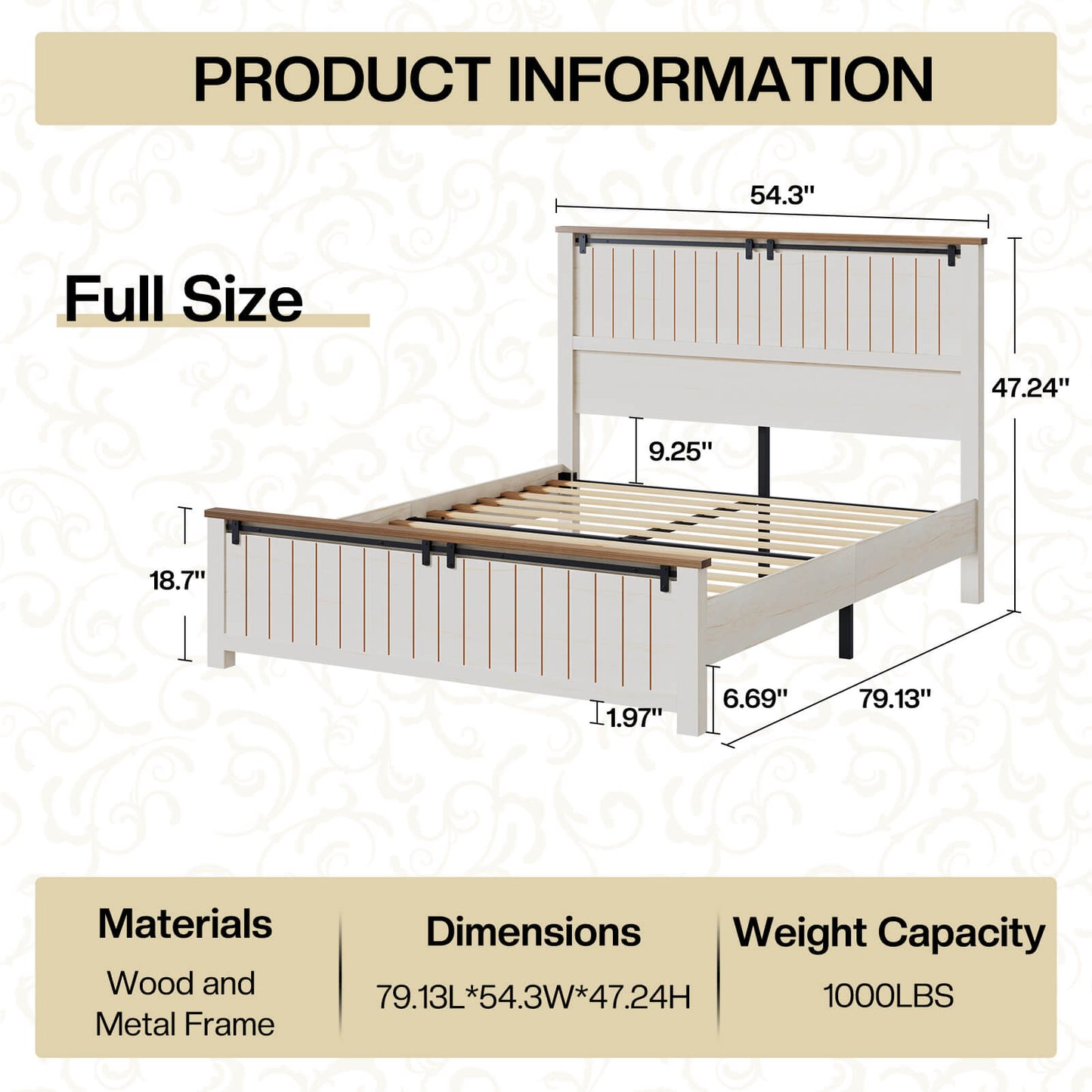 Tennyson Storage Wooden Bed Frame-Full(White)