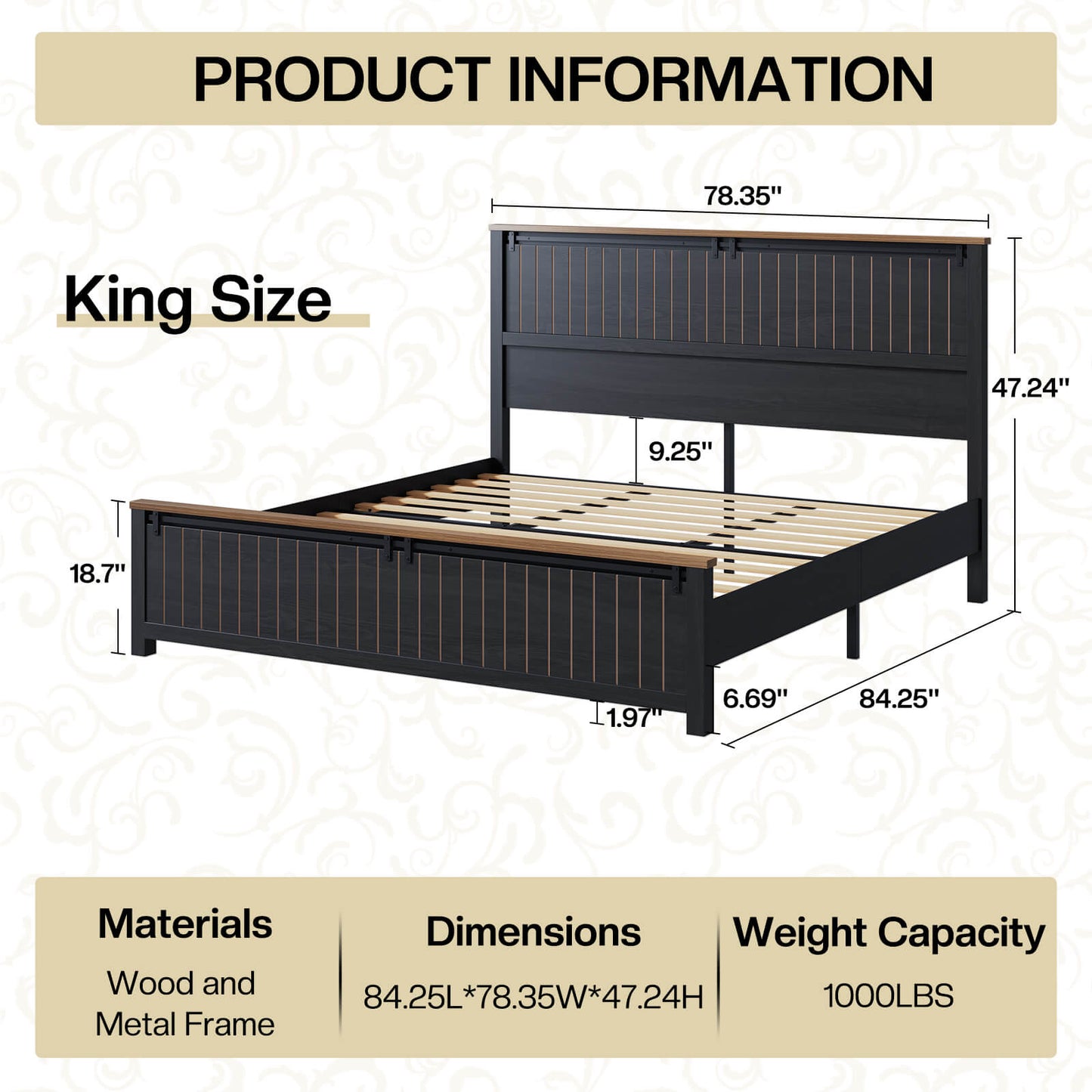 Tennyson Storage Wooden Bed Frame-King(Black)