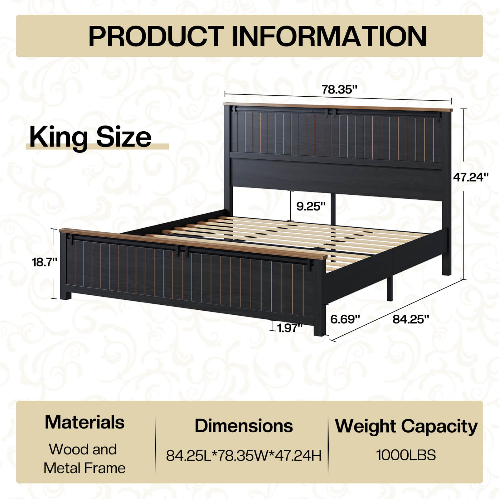 Tennyson Storage Wooden Bed Frame-King(Black)
