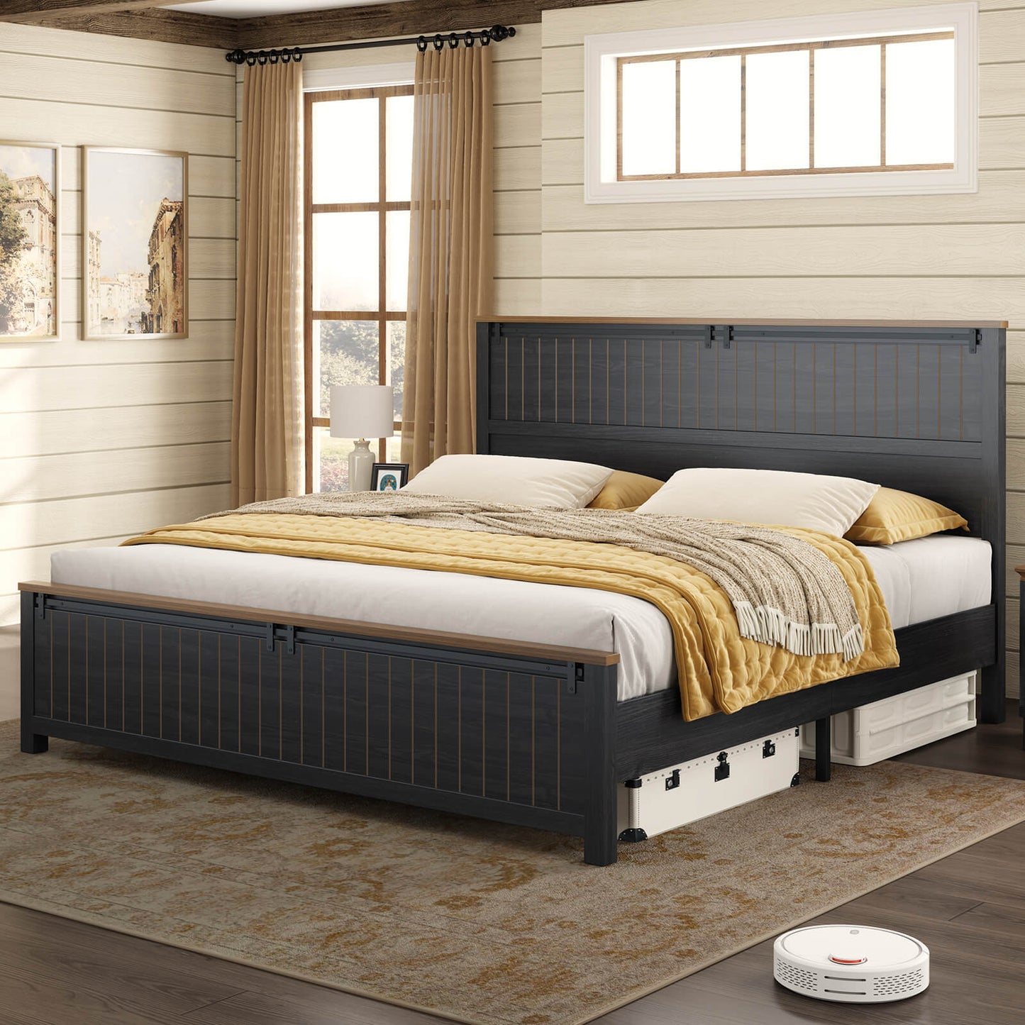 Tennyson Storage Wooden Bed Frame-King(Black)