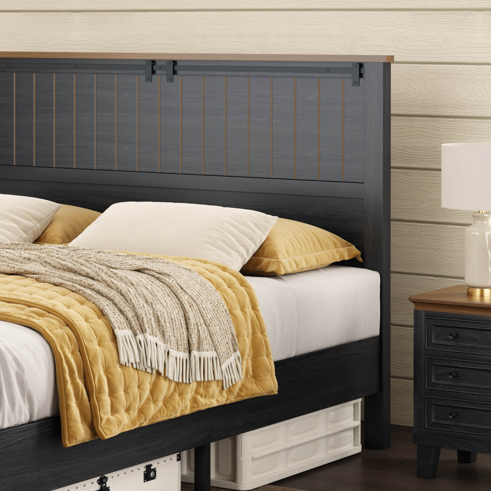 Tennyson Storage Wooden Bed Frame-King(Black)