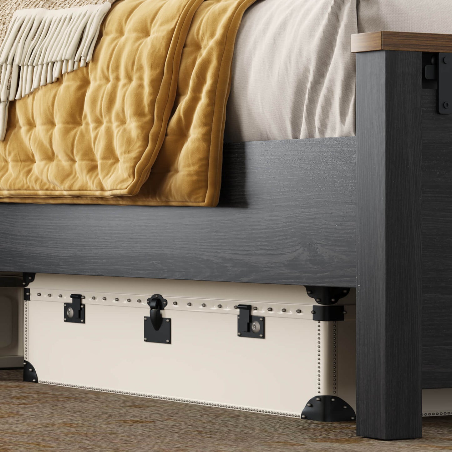 Tennyson Storage Wooden Bed Frame-King(Black)