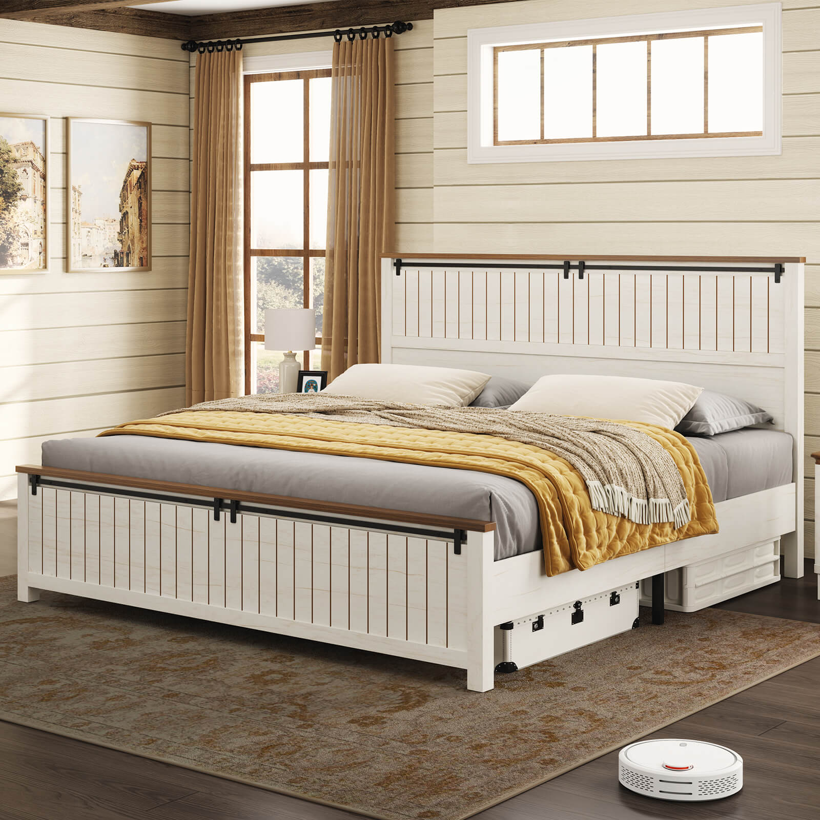 Tennyson Storage Wooden Bed Frame-King(White)