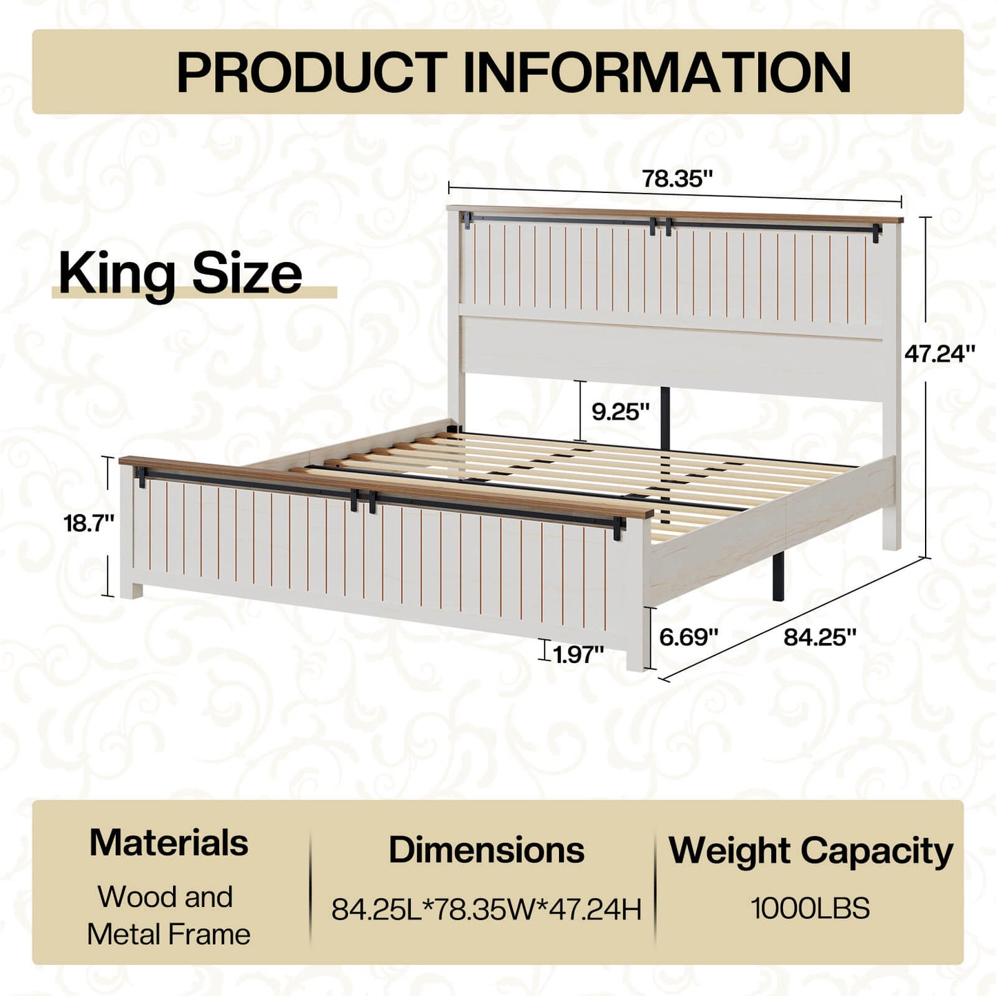Tennyson Storage Wooden Bed Frame-King(White)