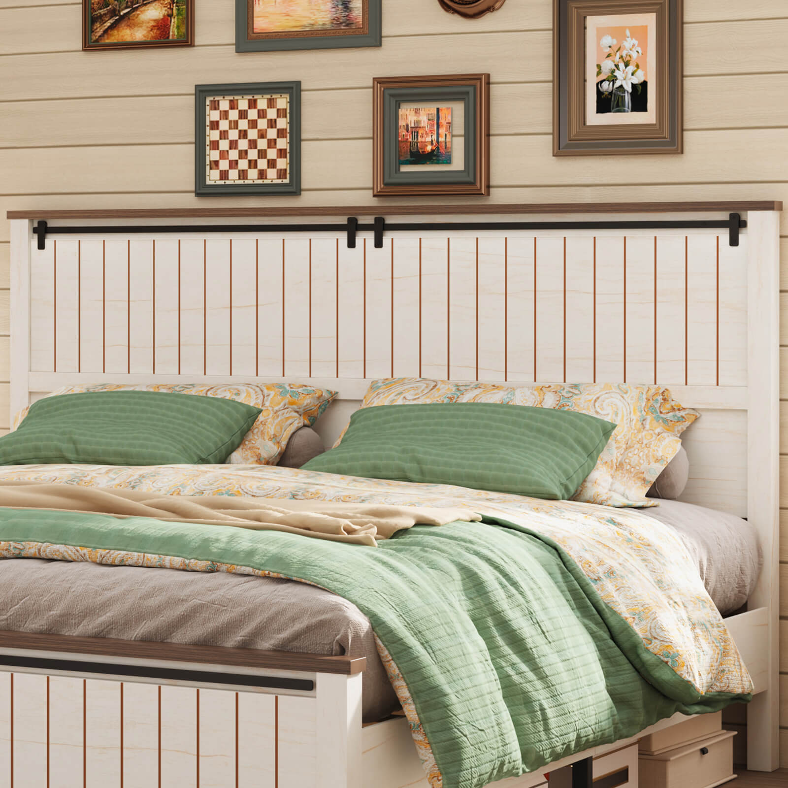 Tennyson Storage Wooden Bed Frame-King(White)