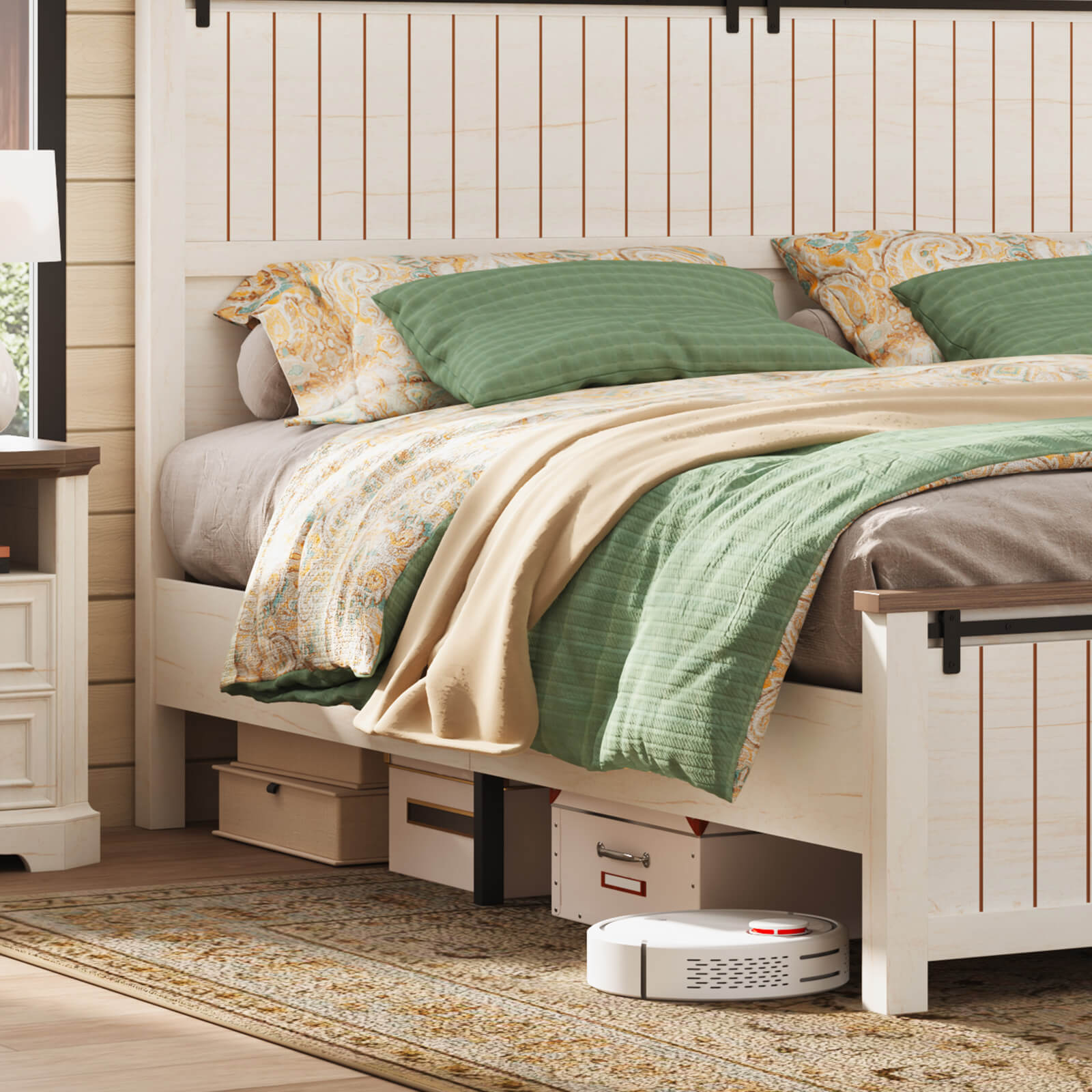Tennyson Storage Wooden Bed Frame-King(White)