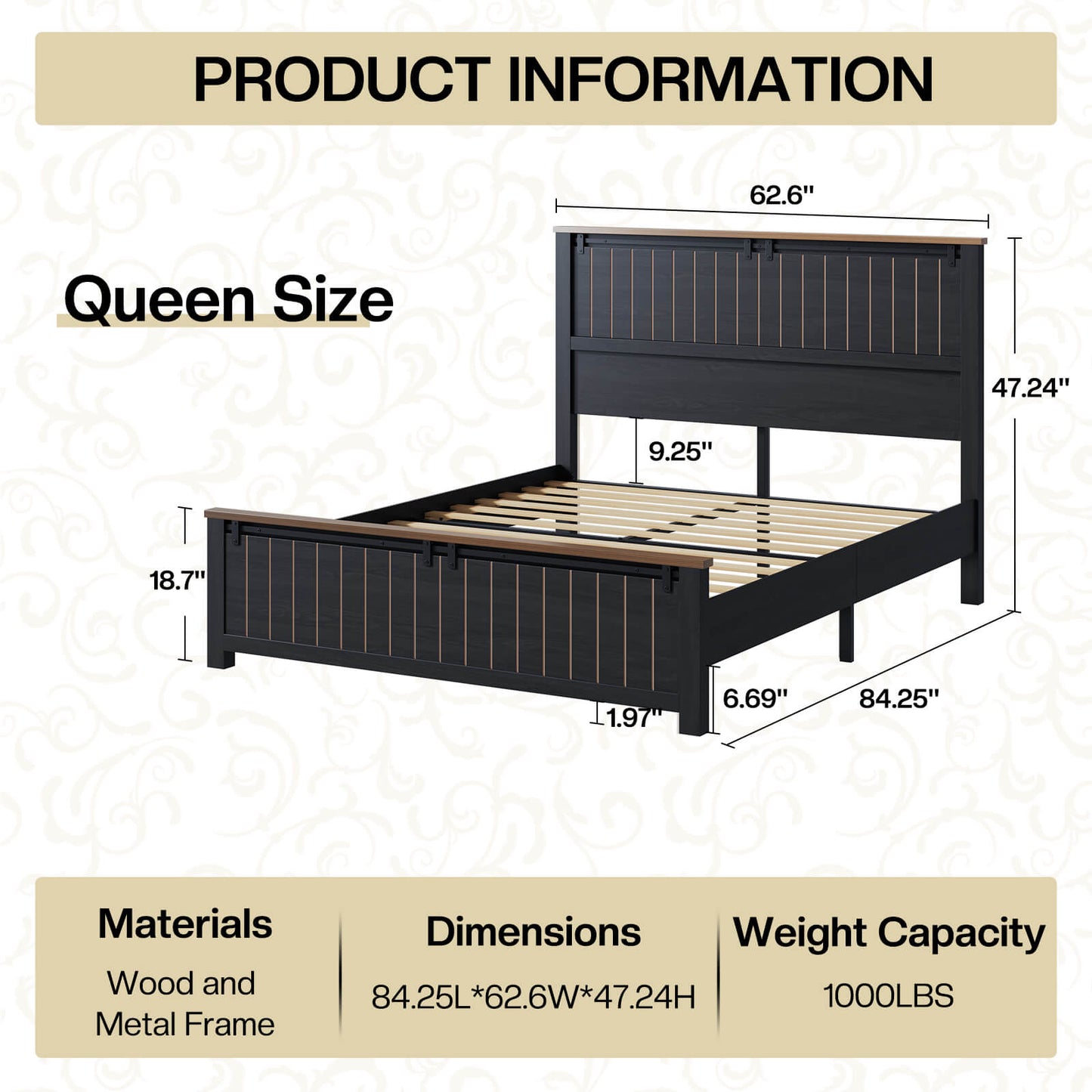 Tennyson Storage Wooden Bed Frame-Queen(Black)