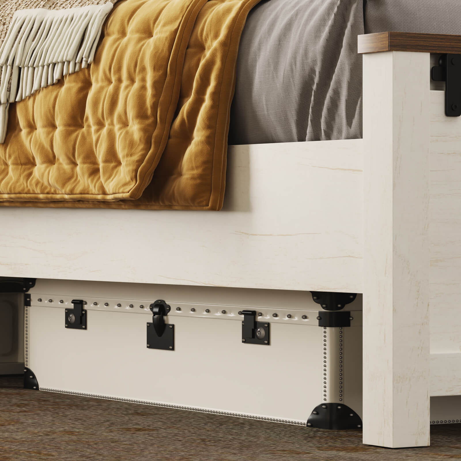 Tennyson Storage Wooden Bed Frame-Queen(White)