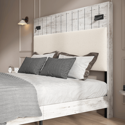Edison Bed Frame with Reading Lights - Pale White