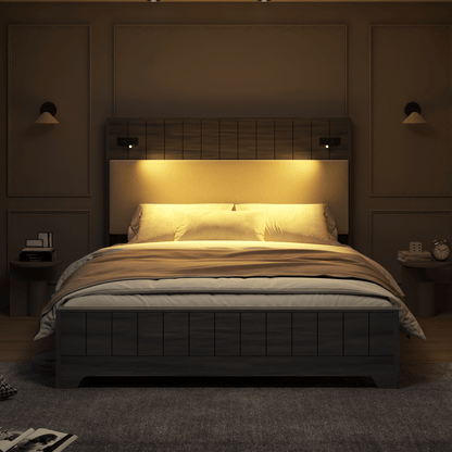 Edison Bed Frame with Reading Lights - Smoky Grey