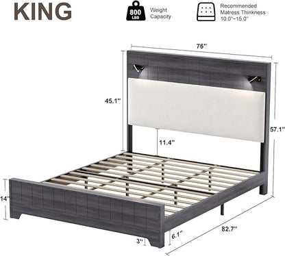 Edison Bed Frame with Reading Lights - Smoky Grey