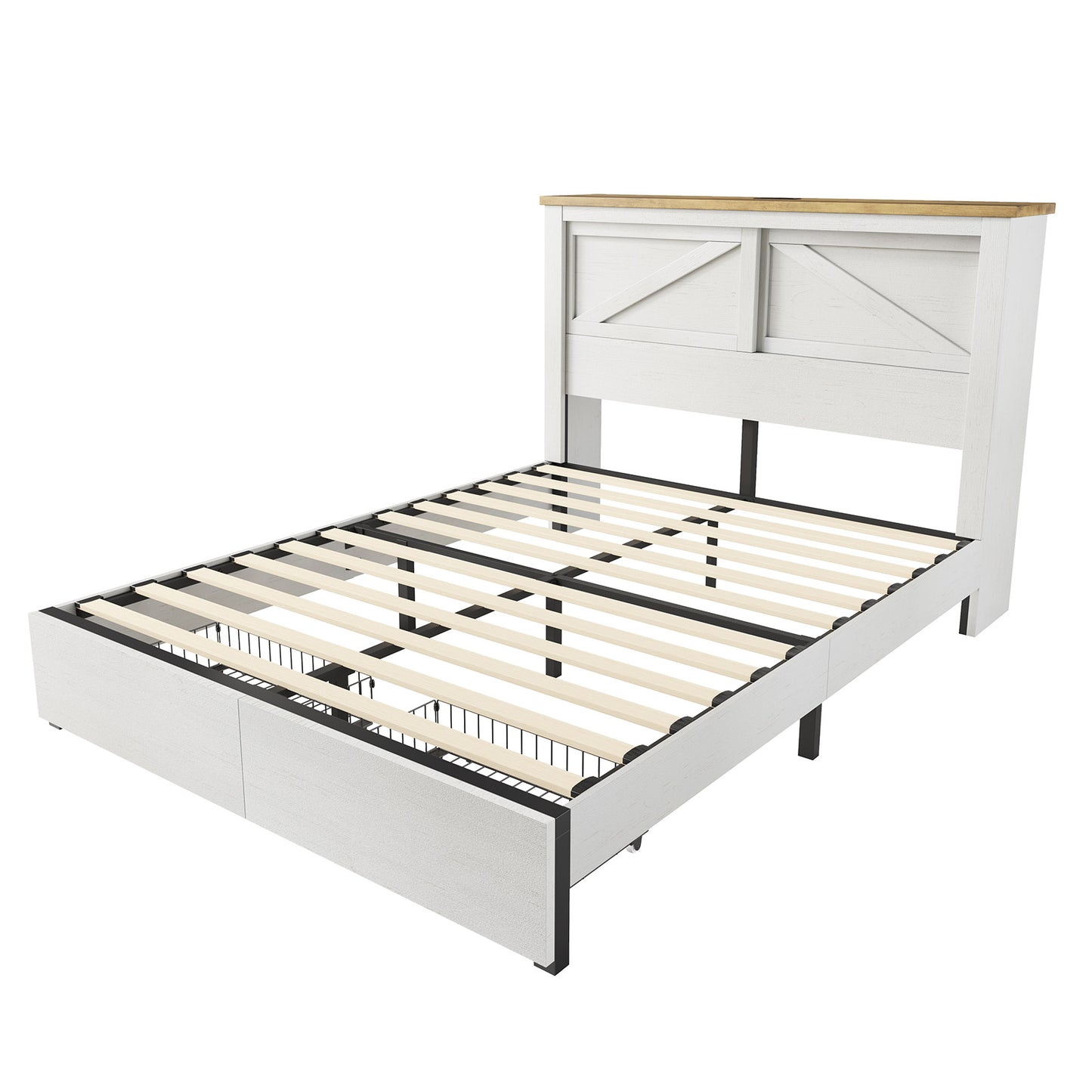 Huxley 47.2"H Storage Bed Frame -?White & Barnwood