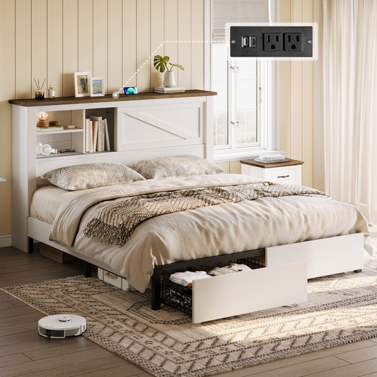 Huxley 47.2"H Storage Bed Frame -?White & Barnwood