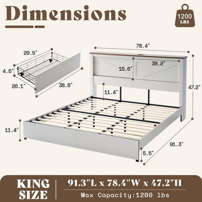 Huxley 47.2"H Storage Bed Frame -?White & Barnwood