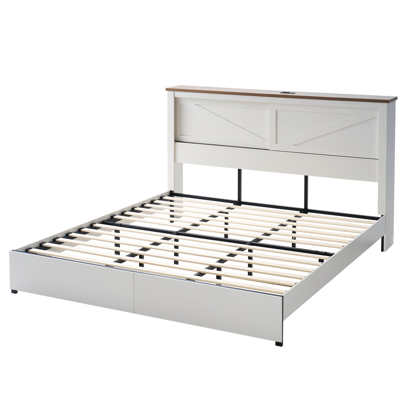 Huxley 47.2"H Storage Bed Frame -?White & Barnwood