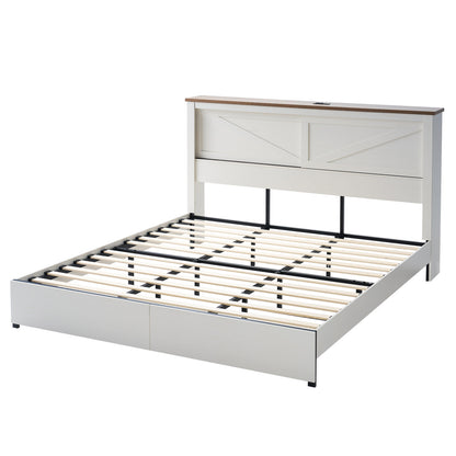 Huxley 47.2"H Storage Bed Frame -?White & Barnwood