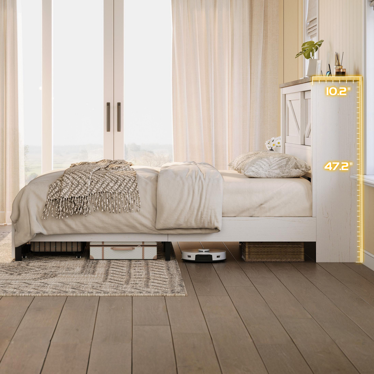 Huxley 47.2"H Storage Bed Frame -?White & Barnwood