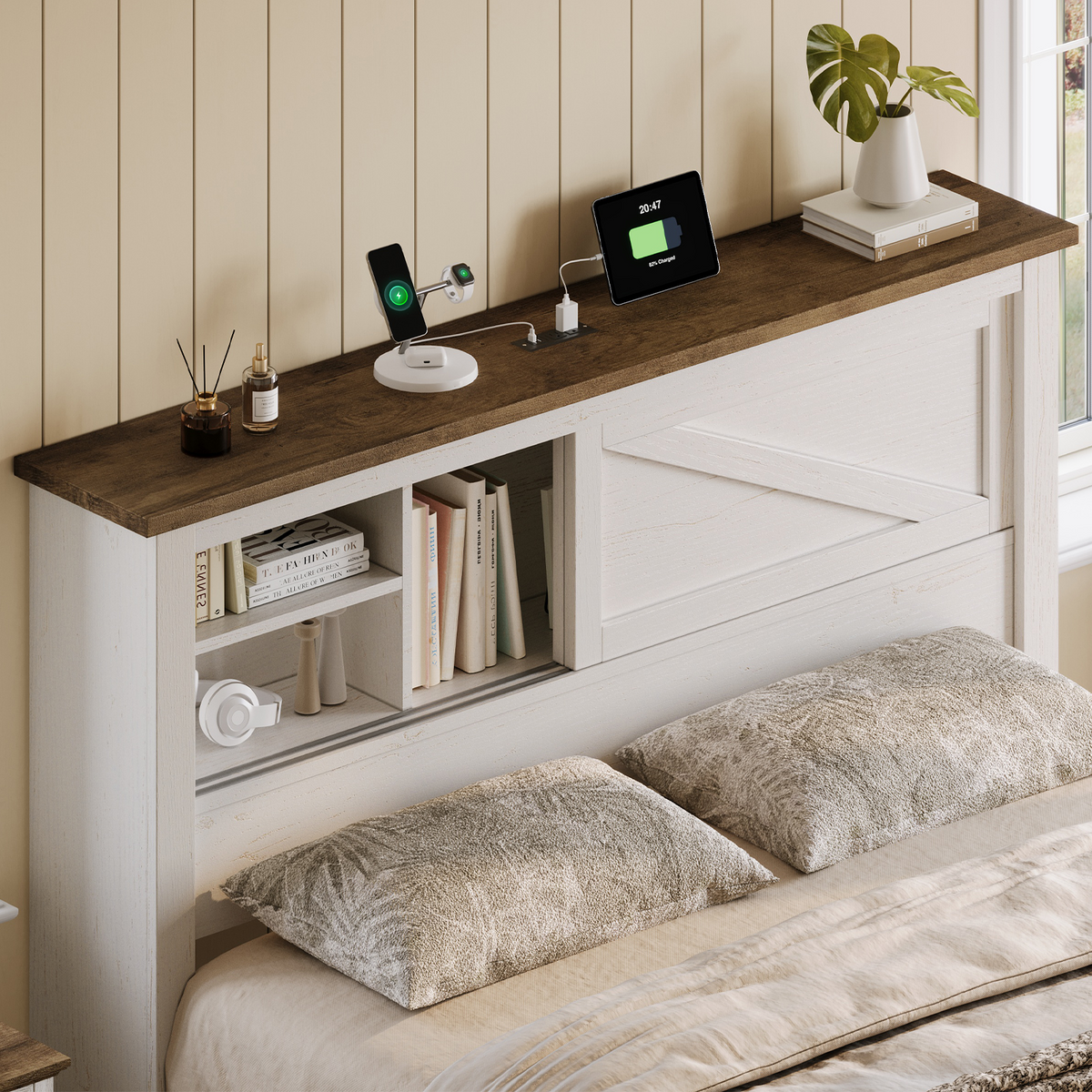 Huxley 47.2"H Storage Bed Frame -?White & Barnwood