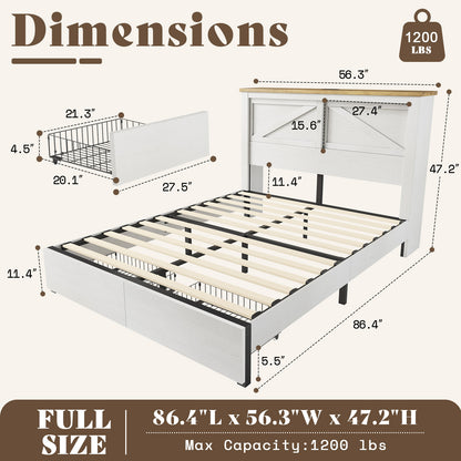 Huxley 47.2"H Storage Bed Frame -?White & Barnwood