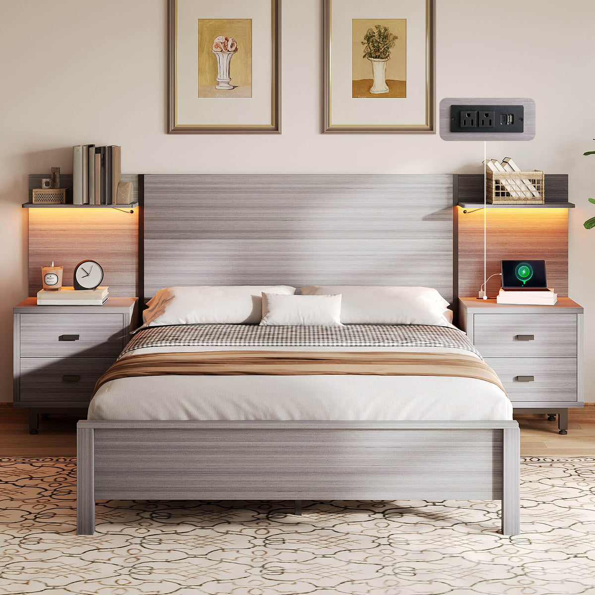 Evelyn Queen Bed Frame-Light Grey