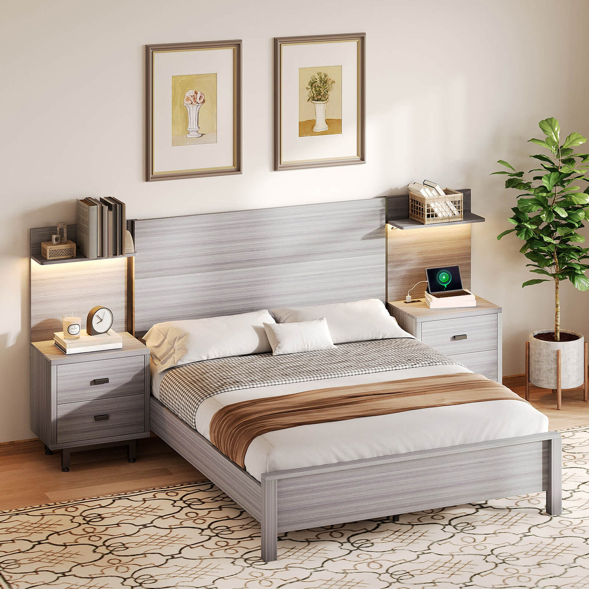 Evelyn Queen Bed Frame-Light Grey