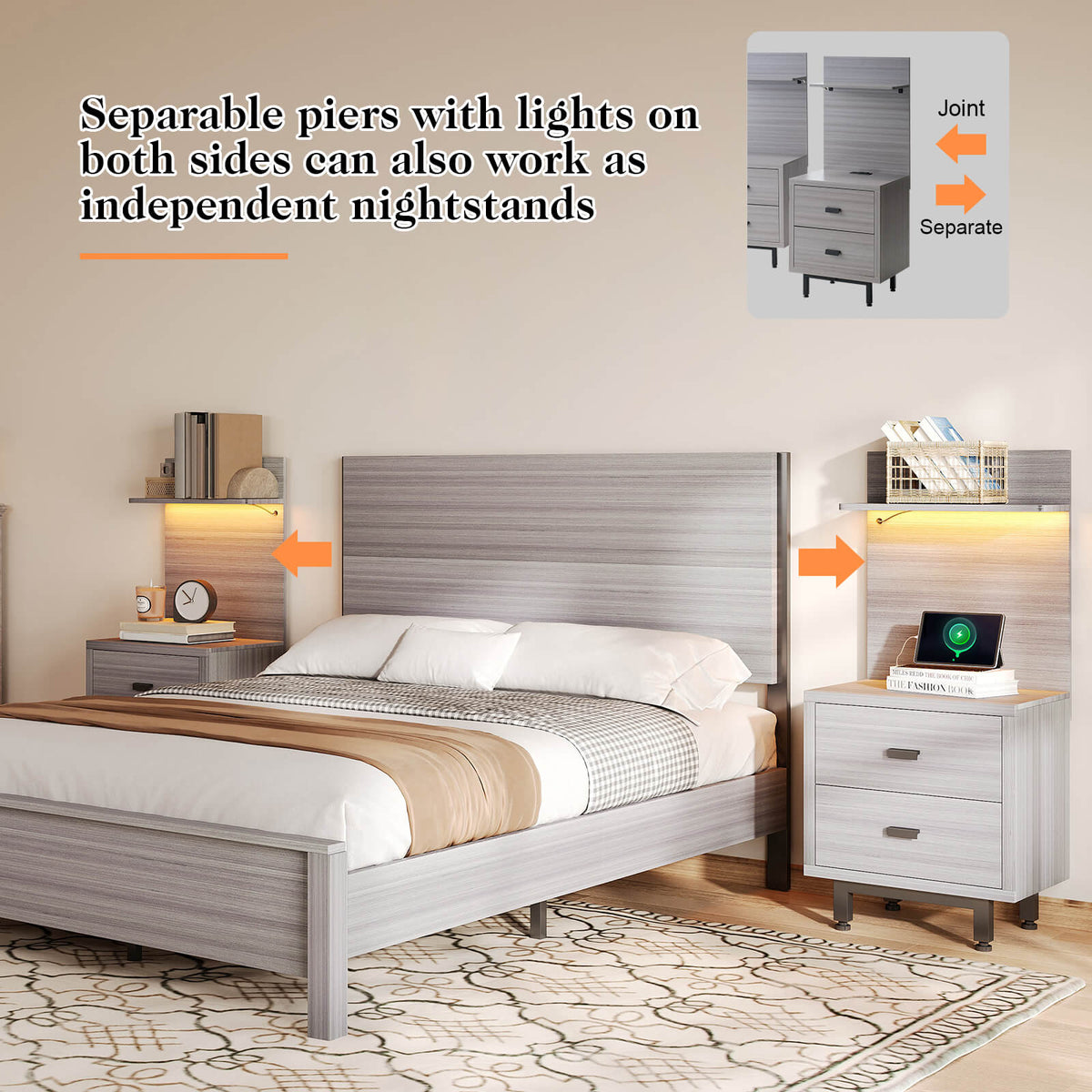 Evelyn Queen Bed Frame-Light Grey