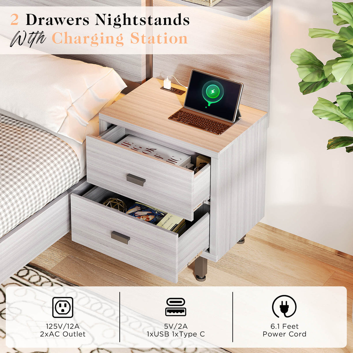 Evelyn Queen Bed Frame-Light Grey