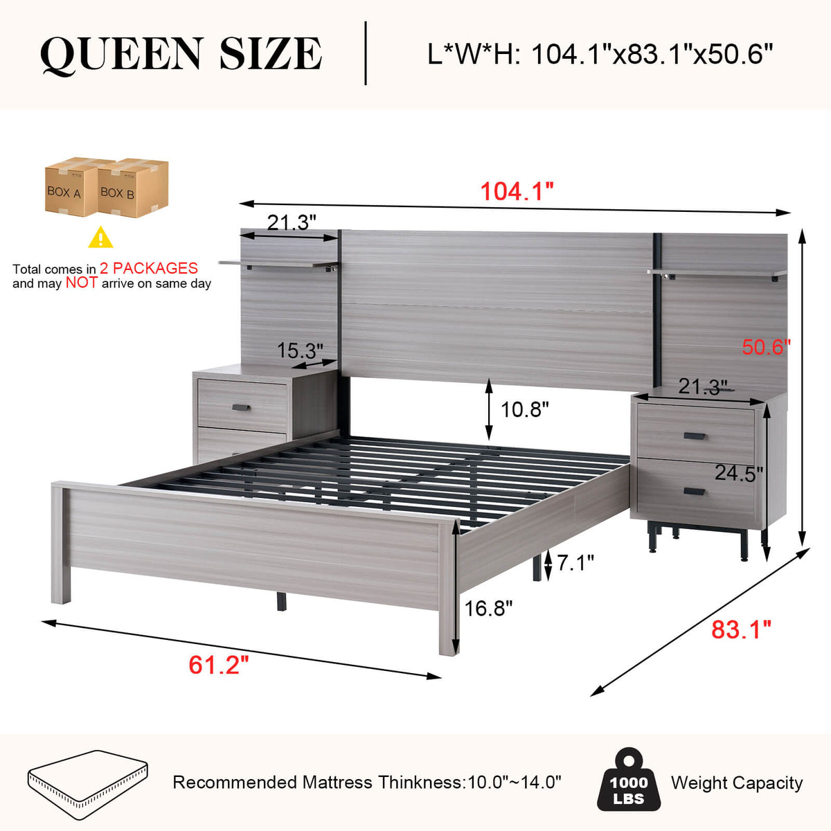 Evelyn Queen Bed Frame-Light Grey