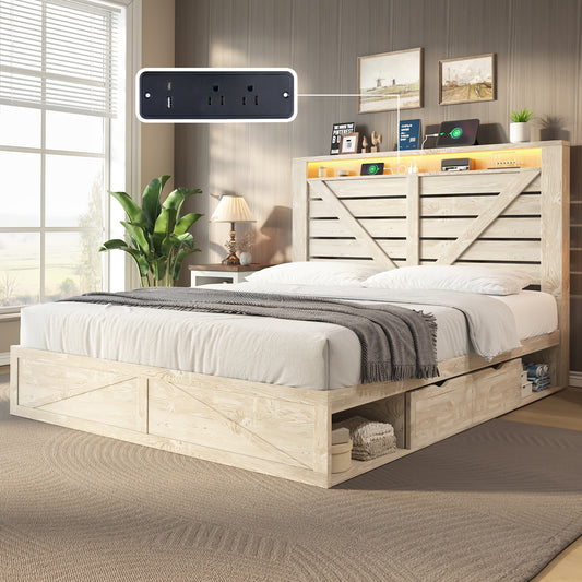 Ruston Storage Bed Frame -?Rustic White
