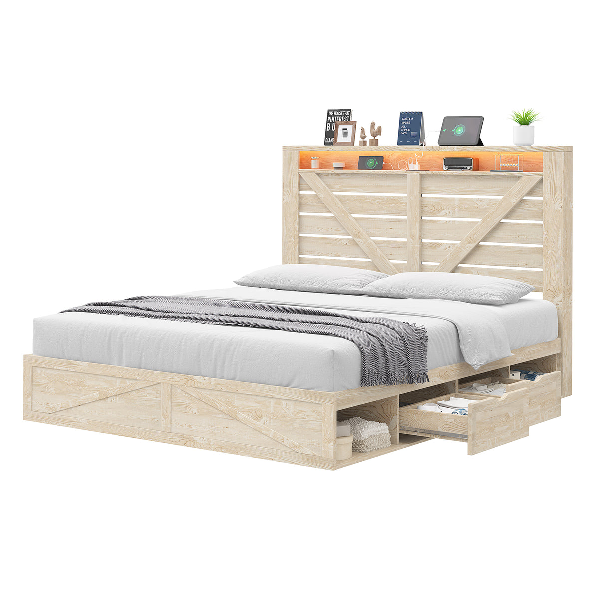 Ruston Storage Bed Frame -?Rustic White