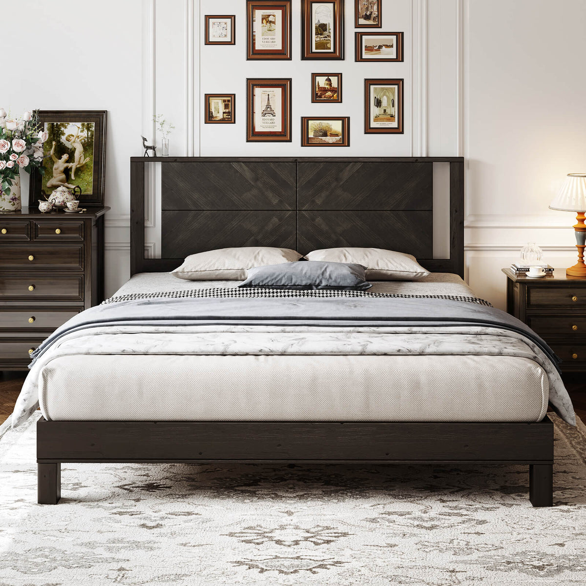 Lunel Queen Solid Wood Bed Frame-Black Brown
