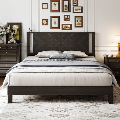Lunel Queen Solid Wood Bed Frame-Black Brown
