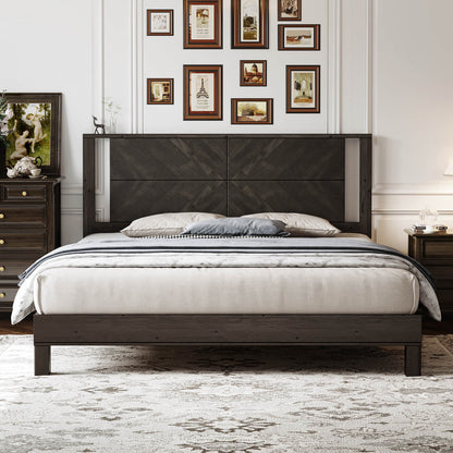 Lunel Queen Solid Wood Bed Frame-Black Brown